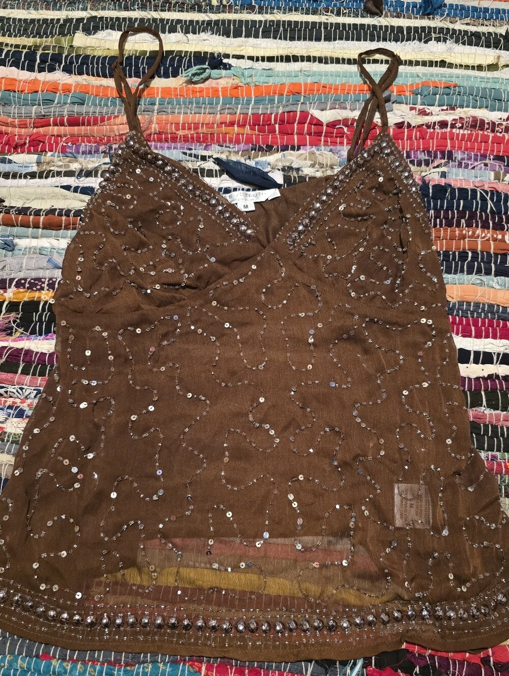 Y2k Top Rhinestones Beaded Tank Top Made In India Beaded Y2k Style Tank Medium